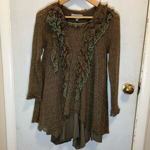 Pretty Angel Green Khaki Lace Ruffle Asymm Bella Swan Twilight Sweater Top